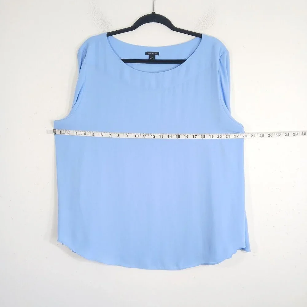 Ann Taylor Blouse XL Blue Long Bell Sleeves Chiffon Lightweight Top - Picture 4 of 8